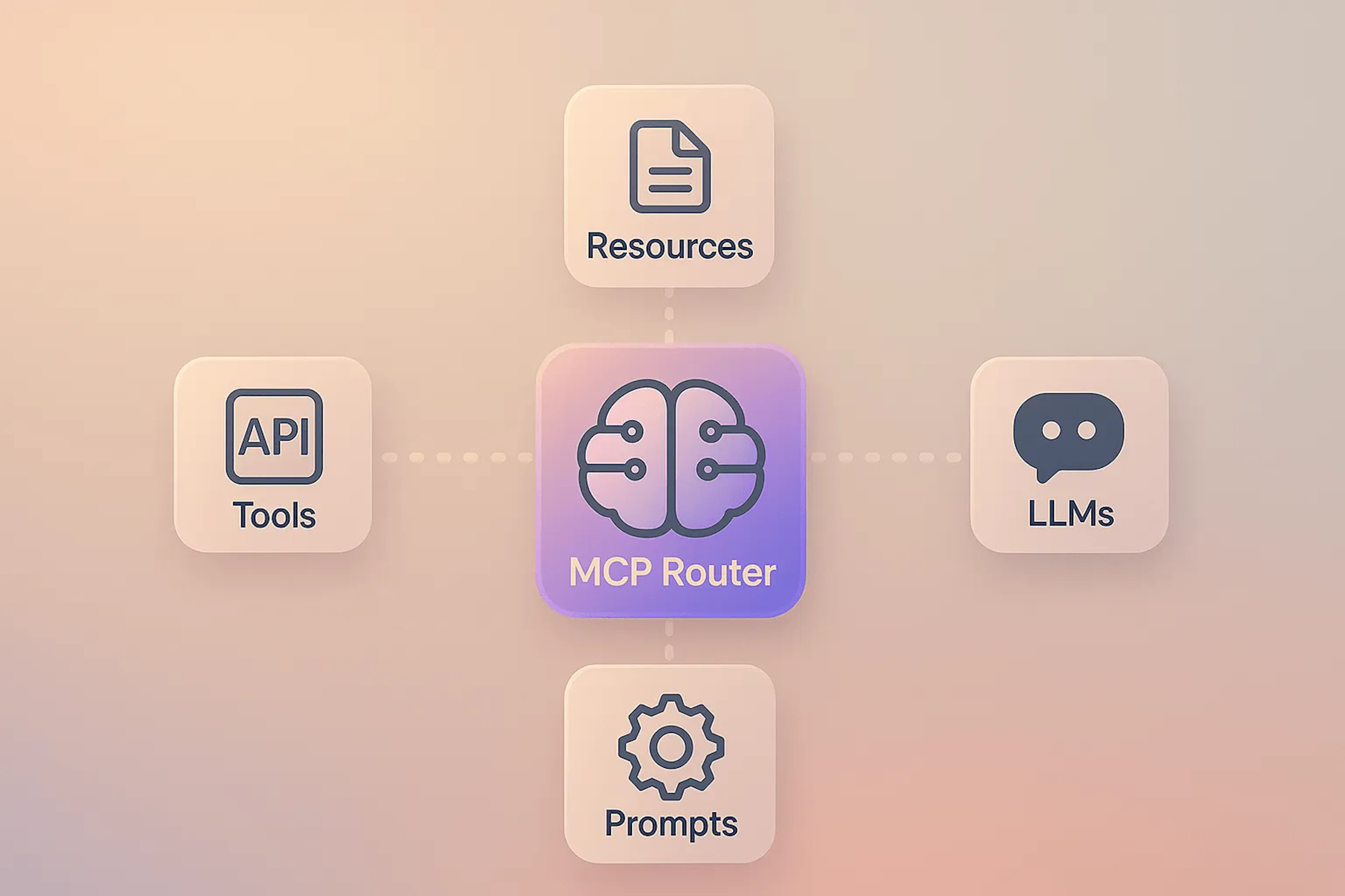 Model Context Protocol (MCP) diagram connecting an LLM app with tools, data, and prompts.
